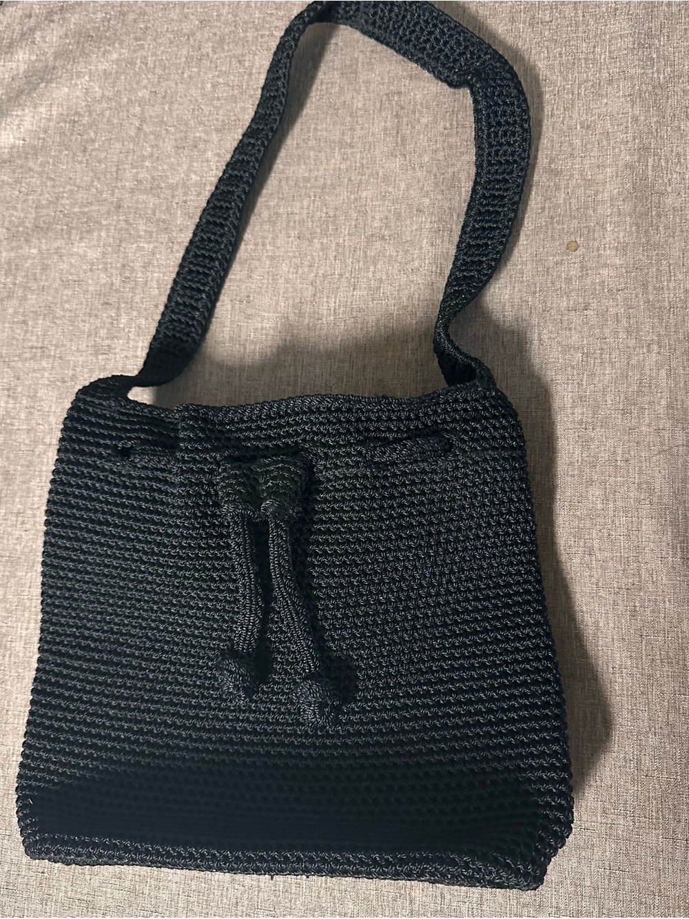The Sak Black Crochet Satchel with Drawstring